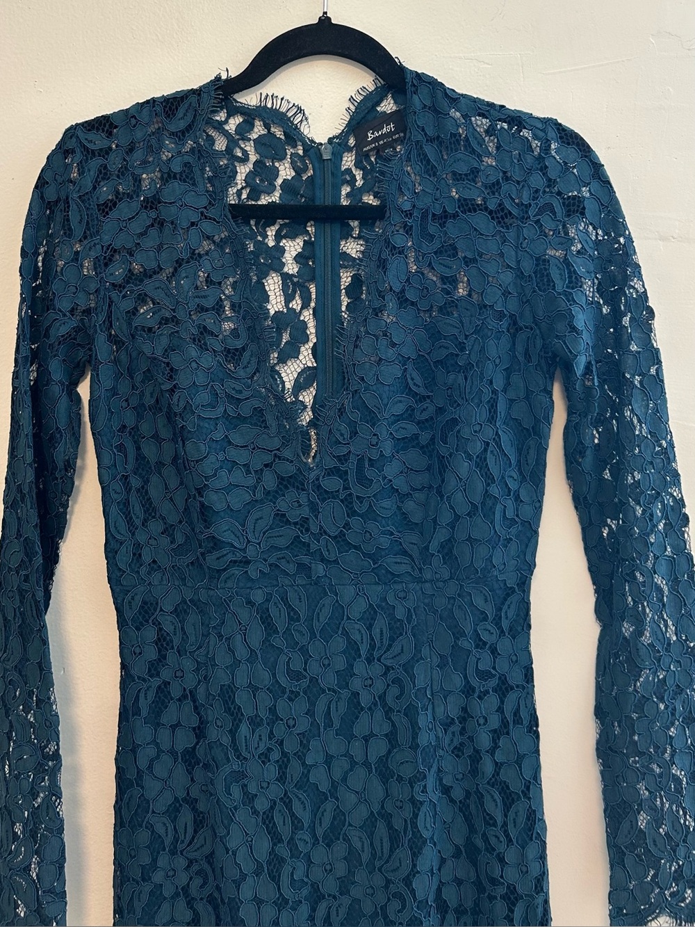 Bardot Teal Floral Lace Long-Sleeve Sheath Dress